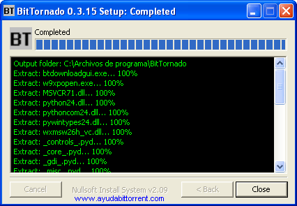 Instalacion BitTornado Completada