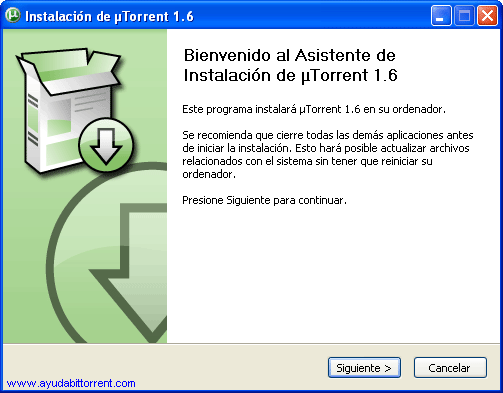 Instalacion uTorrent Bienvenida