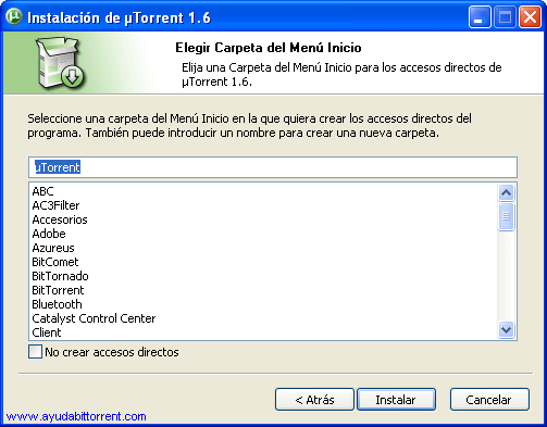 Instalacion uTorrent menu inicio